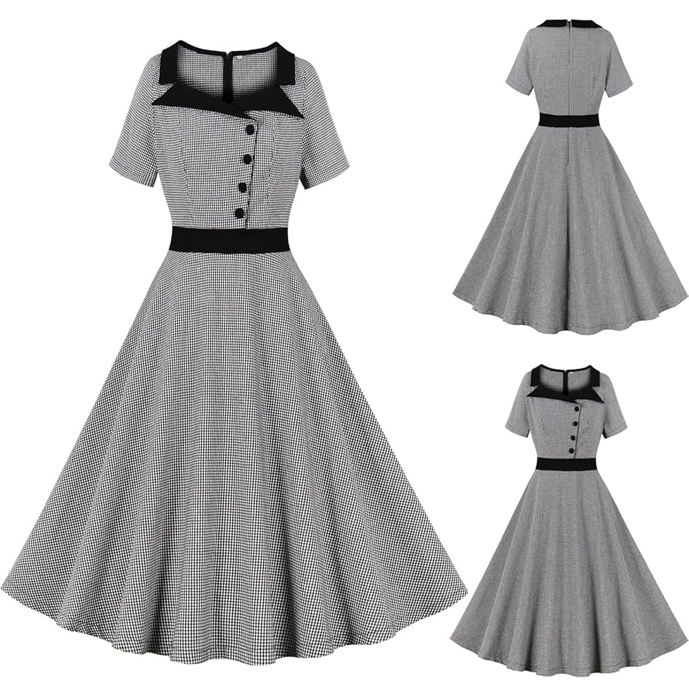 Amazon.com: Women's 1950s Vintage Swing Dresses Square Neck